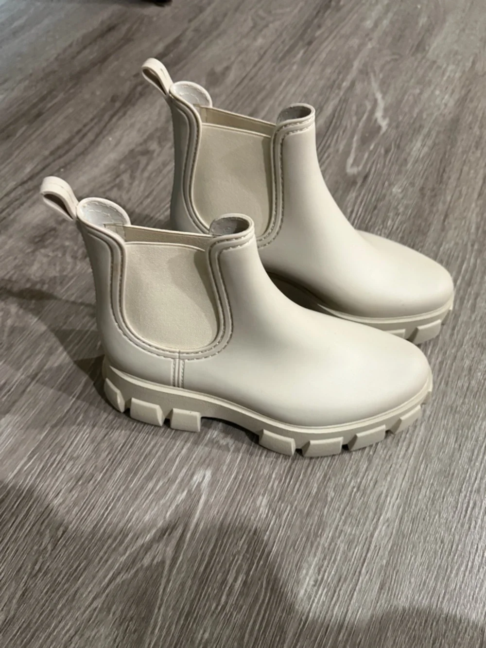 Jeffrey Campbell Play Pleu Rain Boot Cream Platform Chelsea Lug Sole
